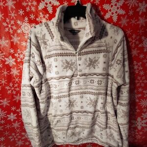 Eddie Bauer Women White and Silver Zip Up Fleece Sz Large.